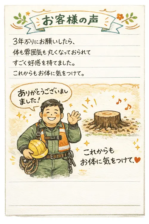 3年ぶりにお願いしたら、体も雰囲気も丸くなっておられてすごく好感を持てました。これからもお体に気をつけて。